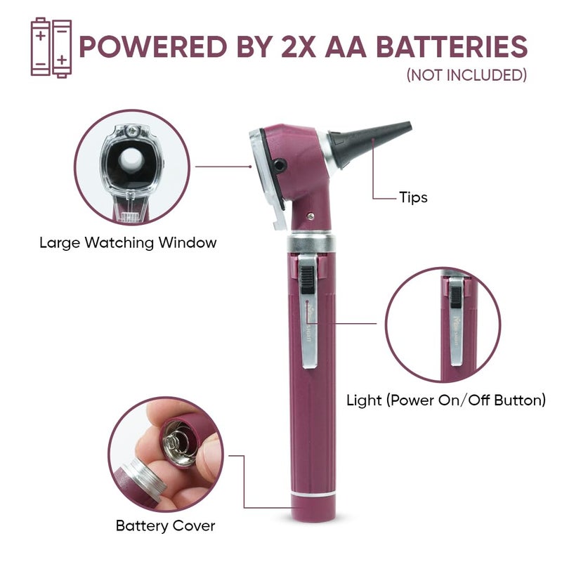 MeddSight Otoscope with Light, Fibre Optic Ear Scope for Kids & Adults, 3X Zoom Magnifying Glass, LED Ear Infection Checker with 10 Disposable Specula, Nylon Case, 6 Colors Medical Grade(Maroon Color) - Image 5